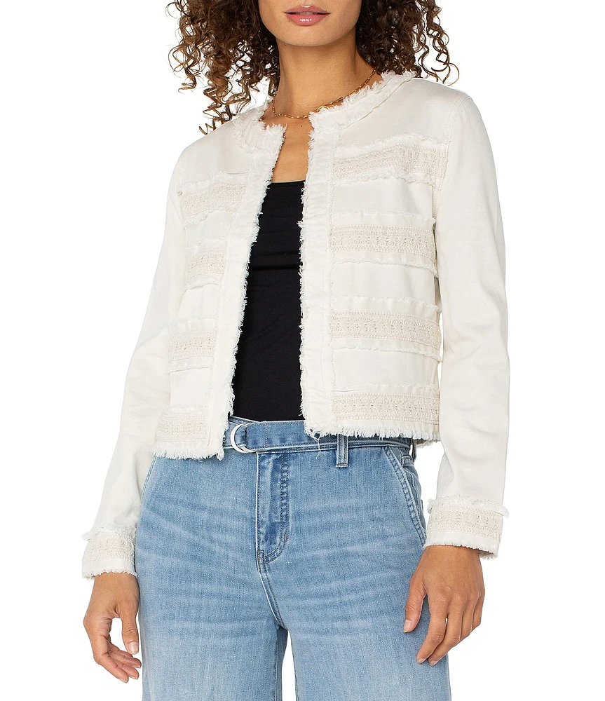 Liverpool Los Angeles Denim Lace Collarless Long Sleeve Jacket