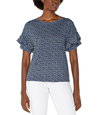 Liverpool Los Angeles Knit Printed Crew Neck Short Sleeve Top