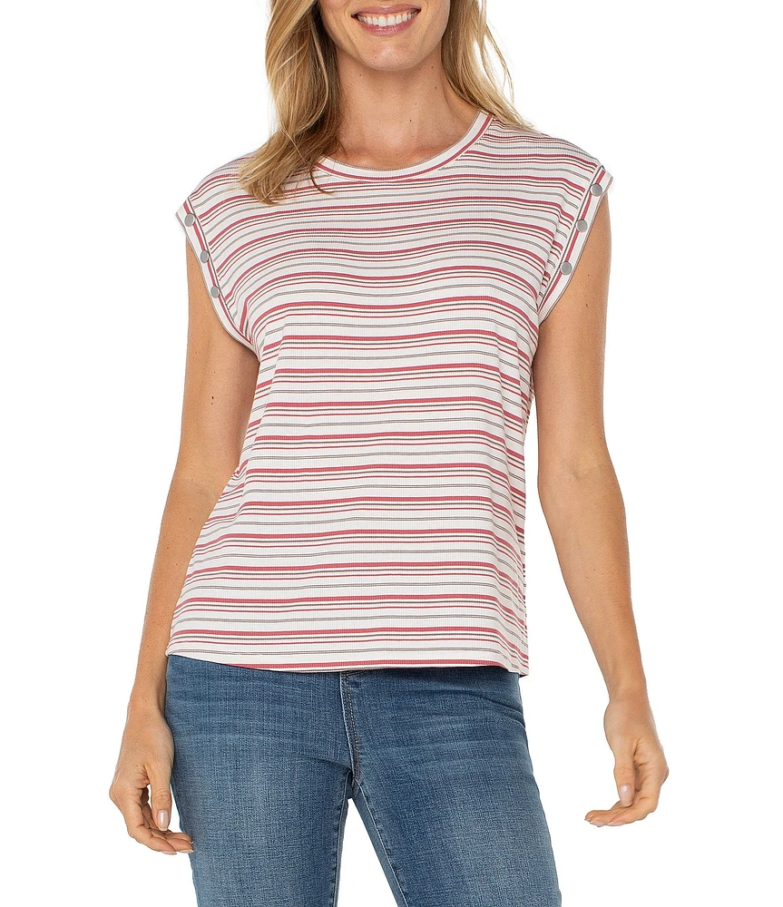 Liverpool Los Angeles Knit Stripe Print Scoop Neck Sleeveless Top
