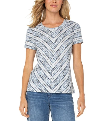 Liverpool Los Angeles Knit Stripe Scoop Neck Short Sleeve Top