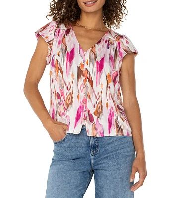 Liverpool Los Angeles Knit V-Neck Short Flutter Sleeve Top