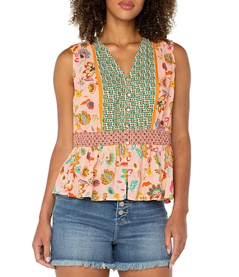Liverpool Los Angeles Lightweight Woven Printed V-Neck Sleeveless Top