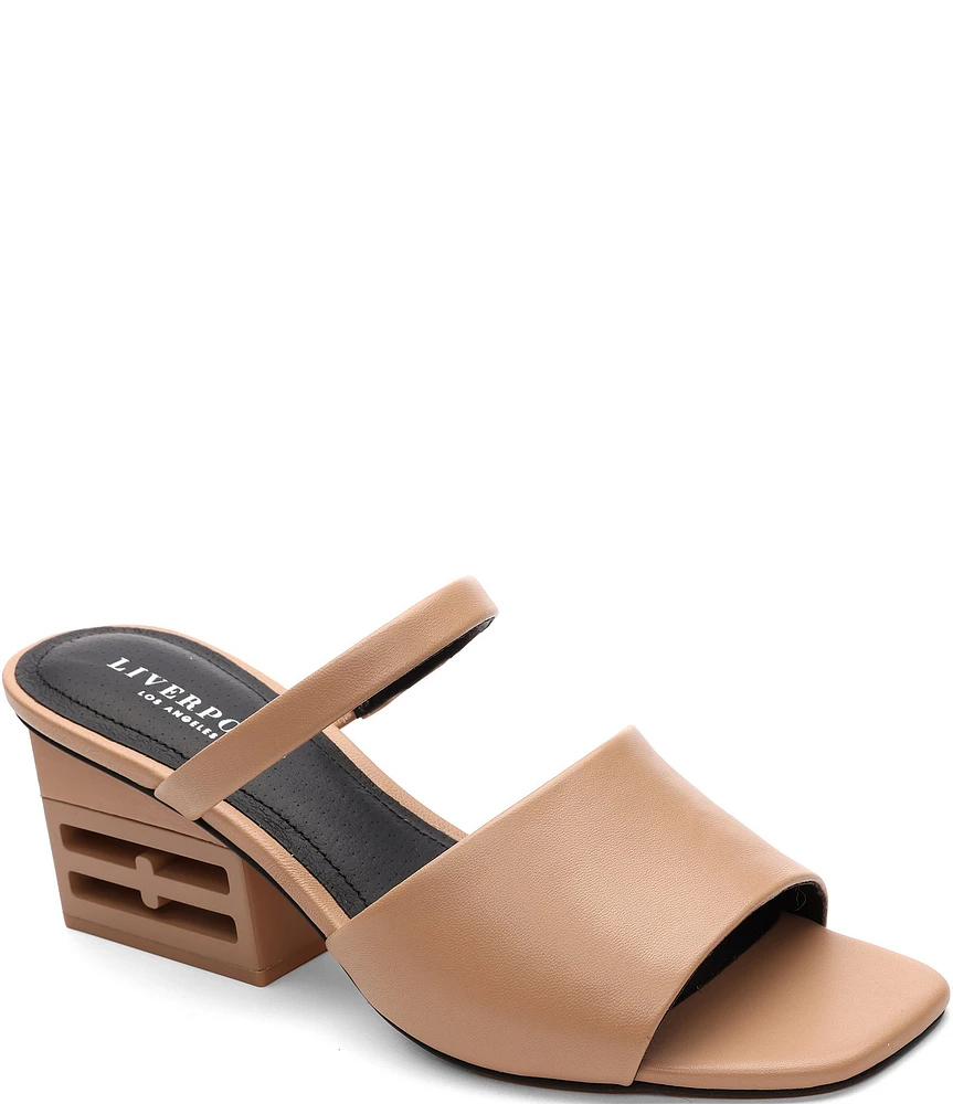 Liverpool Los Angeles Murrieta Leather Block Heel Slide Sandals