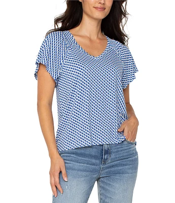 Liverpool Los Angeles Geo Printed V-Neck Short Sleeve Top