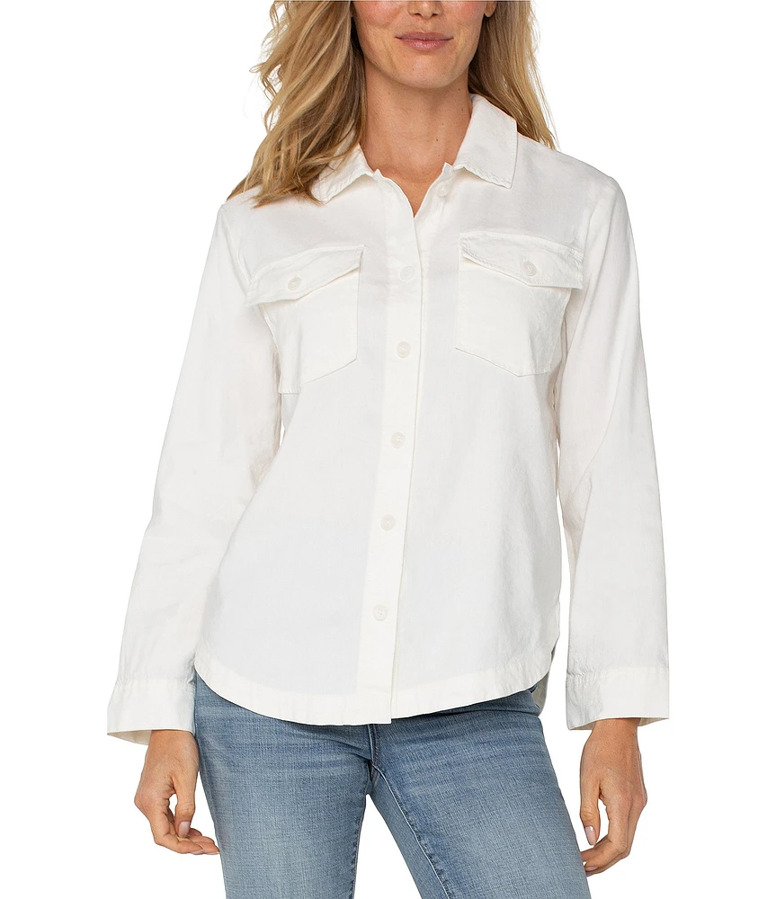 Liverpool Los Angeles Stretch Linen Blend Point Collar Long Sleeve Shirt