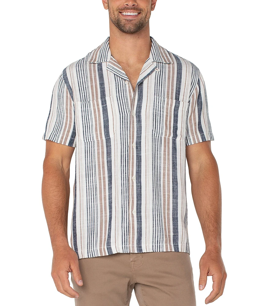 Liverpool Los Angeles Striped Short-Sleeve Linen-Blend Shirt