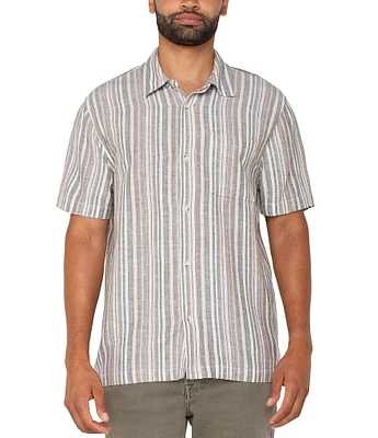 Liverpool Los Angeles Vintage Inspired Striped Short Sleeve Woven Shirt