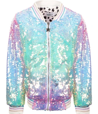 Lola + The Boys Little/Big Girls Icy Ombre Sequin Bomber Jacket