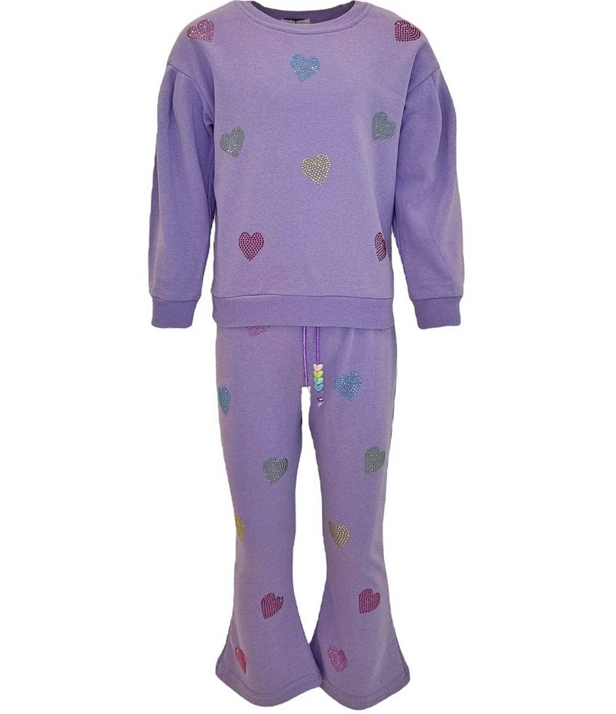 Lola + The Boys Little/Big Girls Crystal Hearts Long Sleeve Sweatshirt & Flare Leg Pants Set