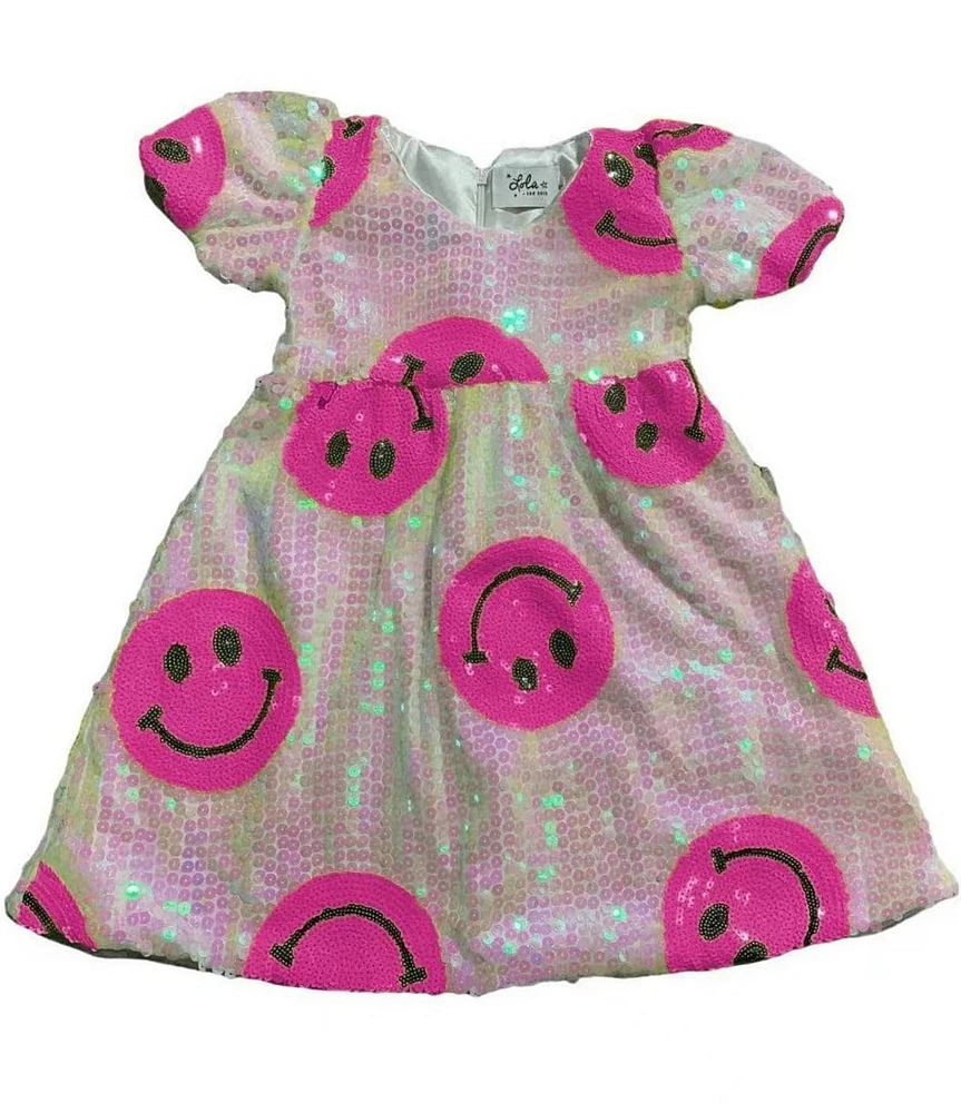 Lola + The Boys Little/Big Girls Sequin Pinkie Happy Emoji Dress