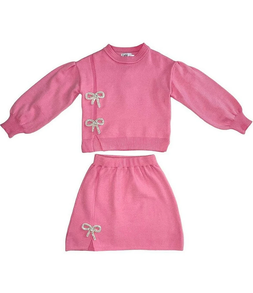Lola + The Boys Little/Big Girls Pretty In Pink Bow Long Sleeve Sweater and Skirt Set
