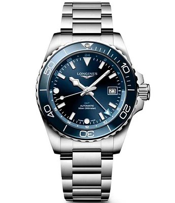Longines Men's Blue Dial Hydroconquest Automatic GMT Stainless Steel Bracelet Watch