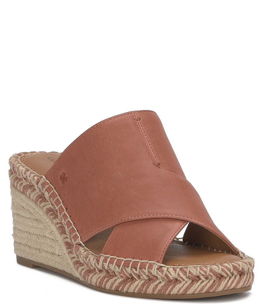 Lucky Brand Cailey Leather Espadrille Platform Wedge Slide Sandals