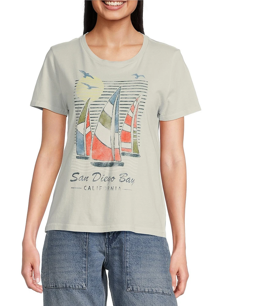 Lucky Brand Knit Crew Neck Short Sleeve Graphic Tee