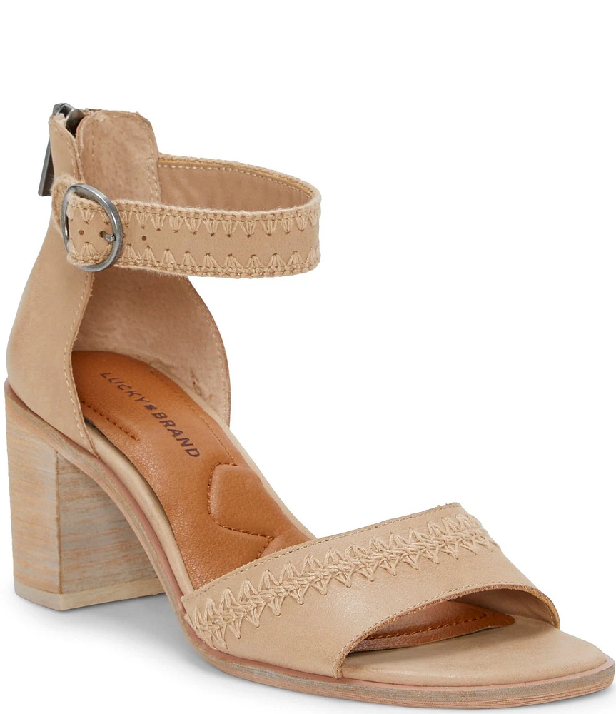 Lucky Brand Shivona Stitched Leather Block Heel Sandals