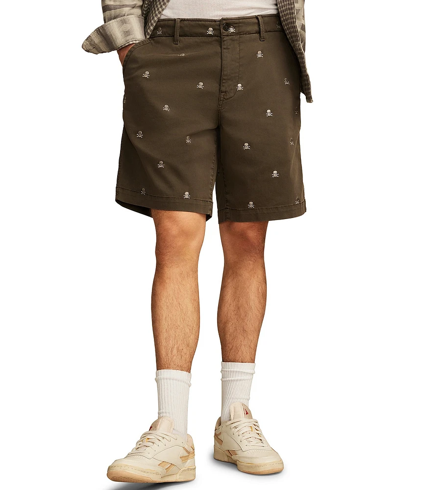 Lucky Brand Skull-Embroidered 9#double; Inseam Stretch Twill Shorts