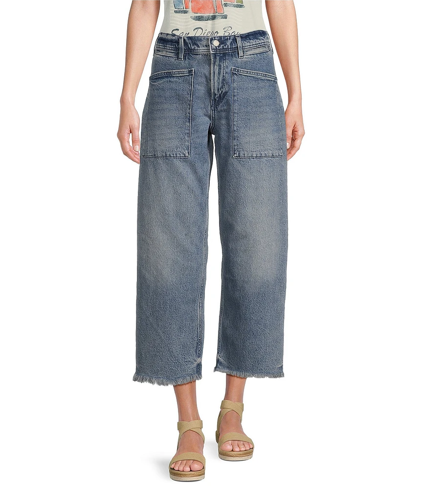 Lucky Brand Stretch Denim High Rise Wide Leg Patch Pocket Jeans