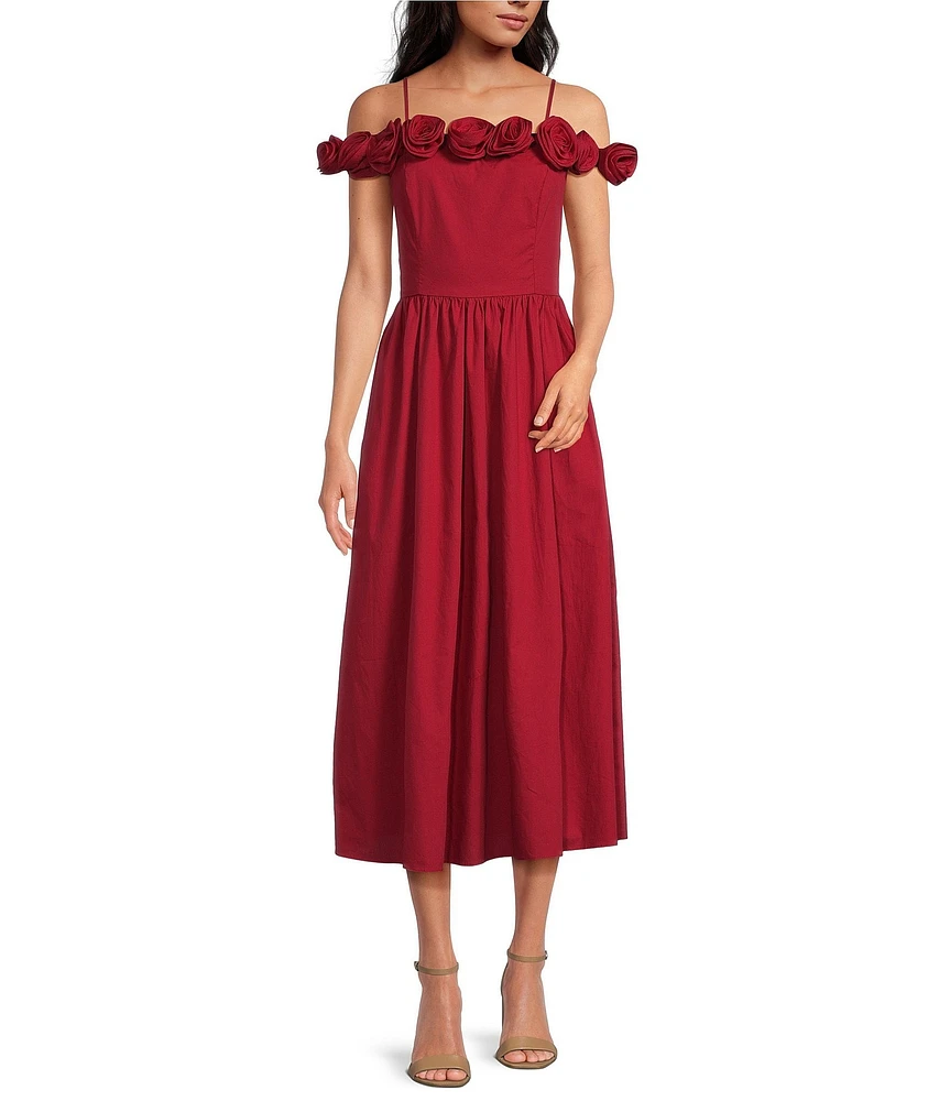 Lucy Paris Marbella Off-The-Shoulder Rosette Midi Dress