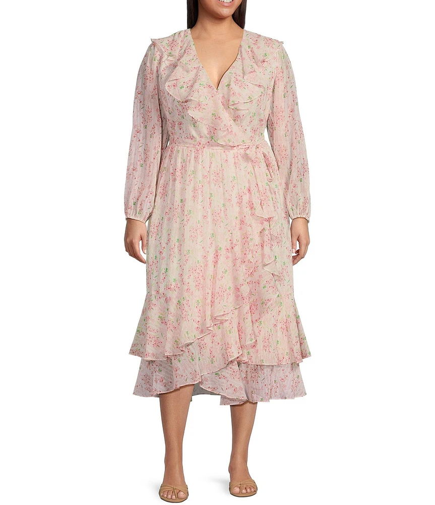 Lucy Paris Plus Naella Floral Printed Faux-Wrap Midi Dress