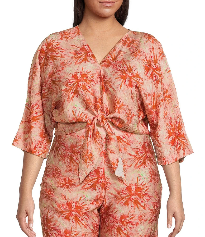 Lucy Paris Plus Rae Coordinating Printed Tie Top Blouse