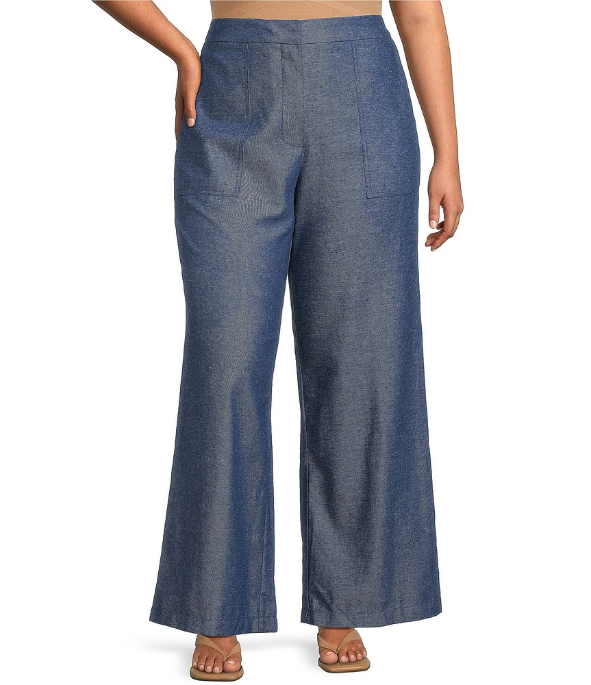 Lucy Paris Plus Size Elly Linen Blend Flared Leg Ankle Pants