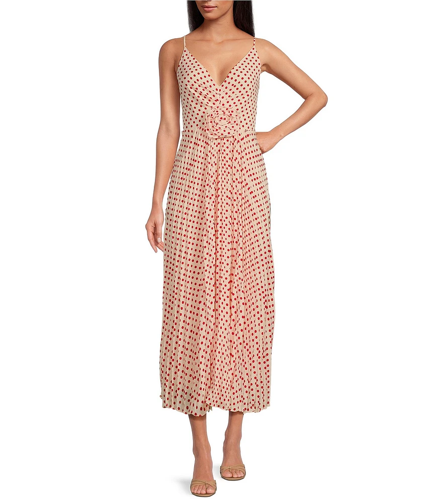 Lucy Paris Shanina Rosette Dot Print V-Neck Sleeveless Fit & Flare Midi Dress
