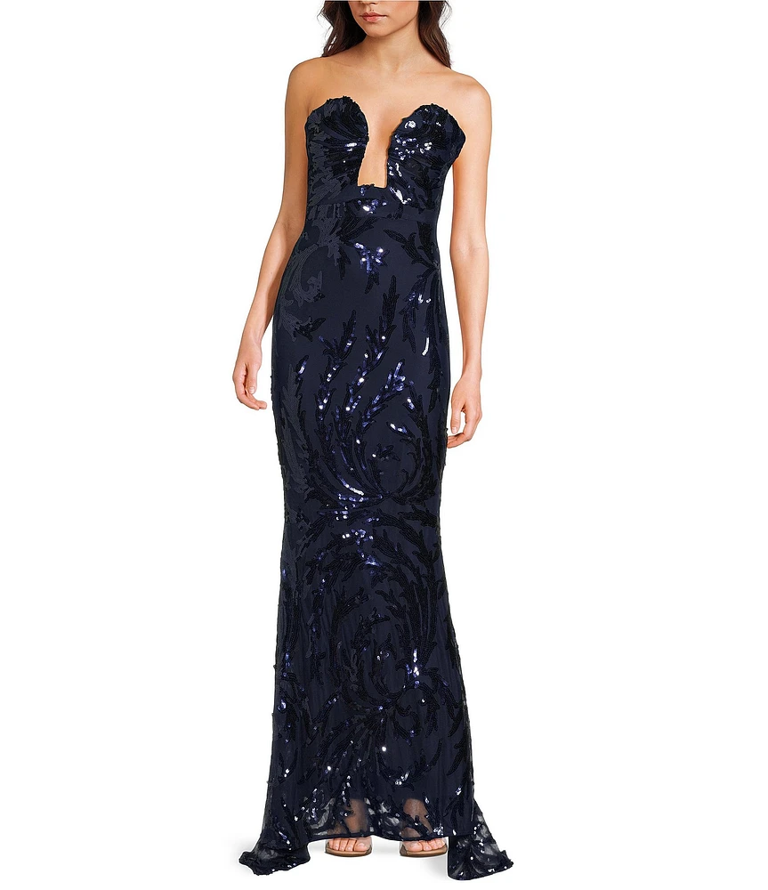 Lulus Mystic Strapless Macy Sequin Mermaid Long Dress