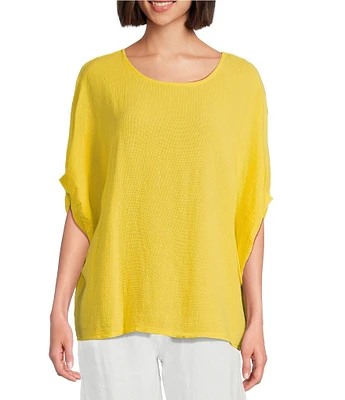 M Made in Italy Crew Neck Elbow Sleeve Poncho Top