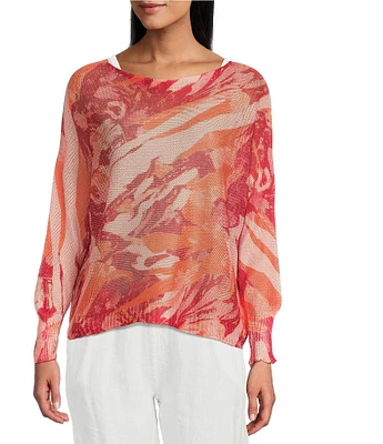 M Made in Italy Crew Neck Long Sleeve Printed Knit Top