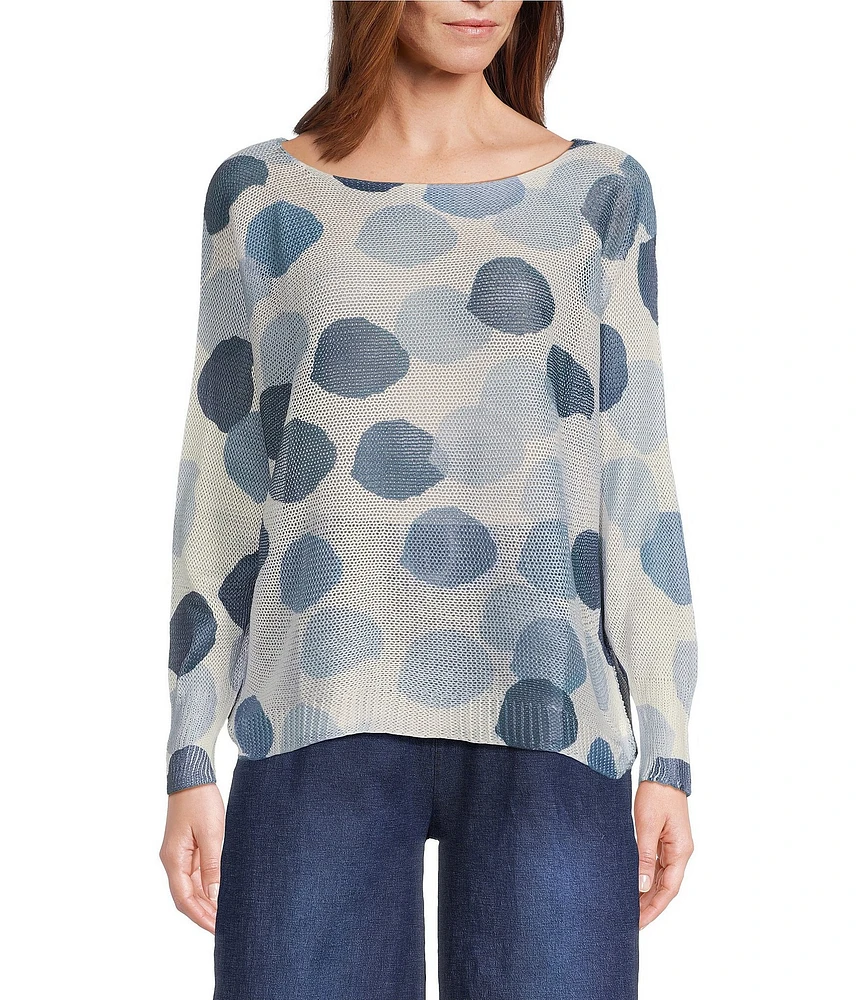 M Made in Italy Abstract Dot Print Long Sleeve Knit Top