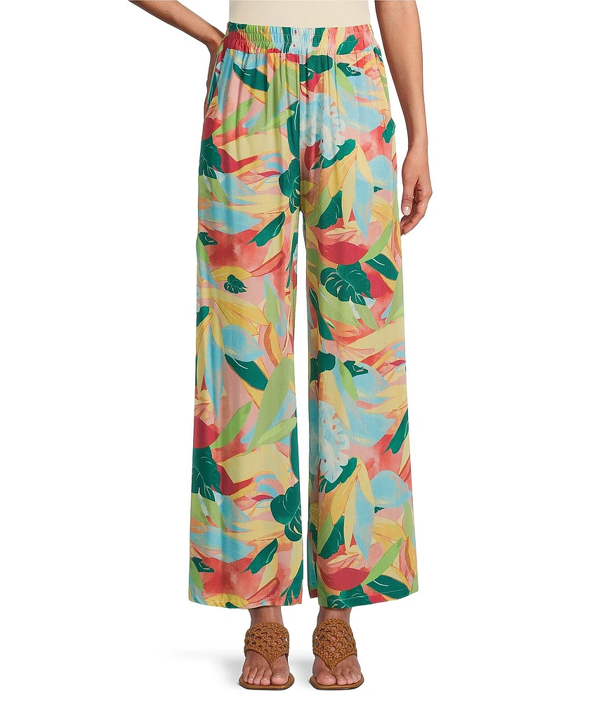 M Made in Italy Tropical Palm Print Wide Leg Pants