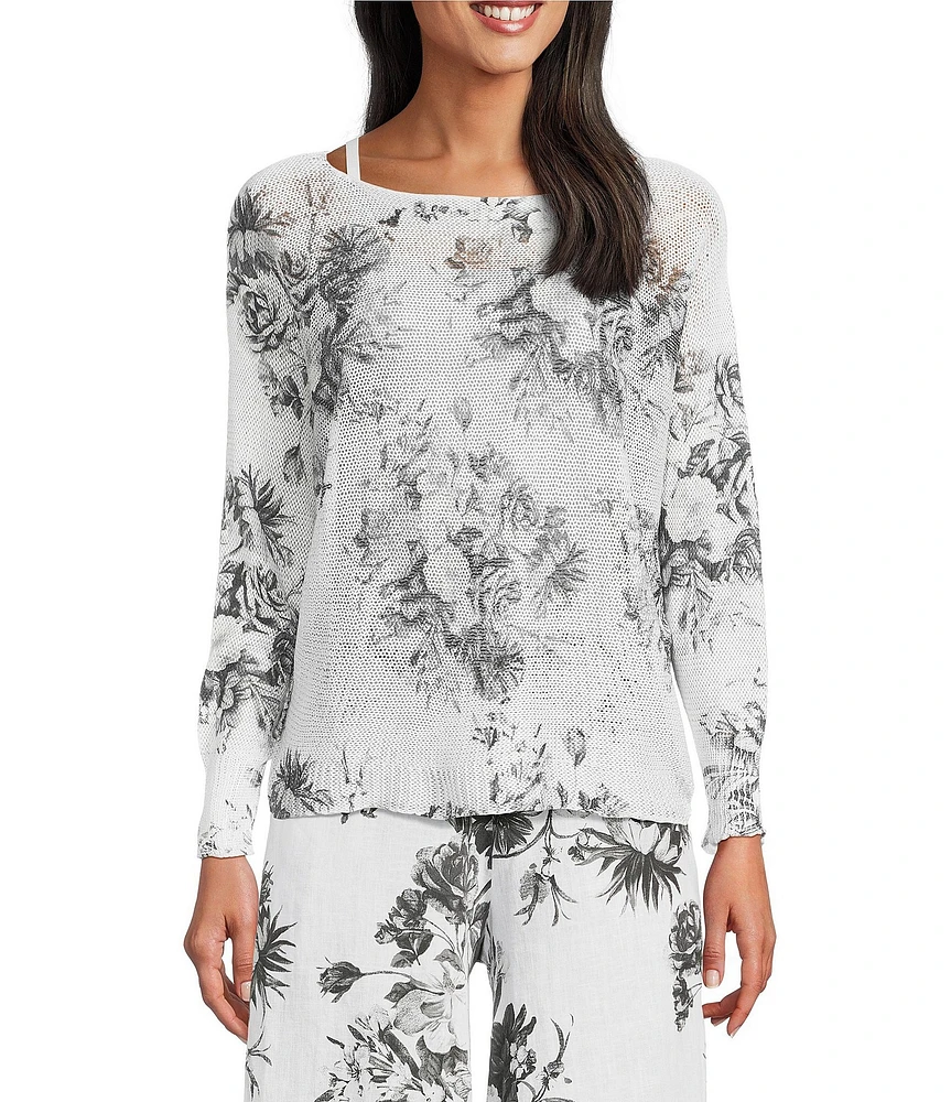 M Made in Italy Floral Print Long Sleeve Knit Coordinating Top