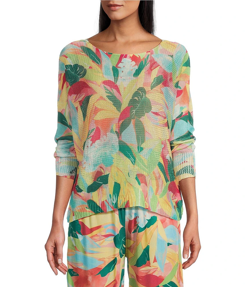 M Made in Italy Tropical Printed Long Sleeve Knit Top