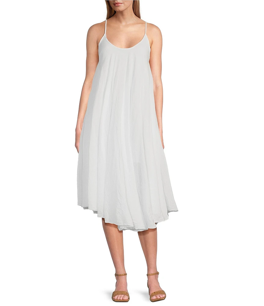 M Made in Italy Two-Piece Crew Neck Elbow Sleeve Crop Top Sun Slip Midi Dress