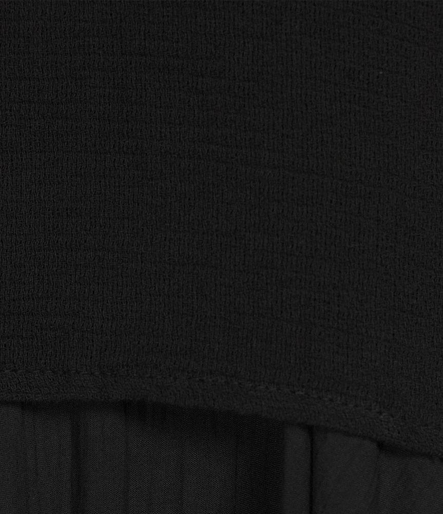 M Made in Italy Two-Piece Crew Neck Elbow Sleeve Crop Top Sun Slip Midi Dress