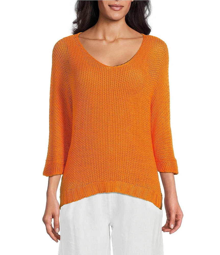 M Made in Italy V-Neck 3/4 Sleeve Knit Top