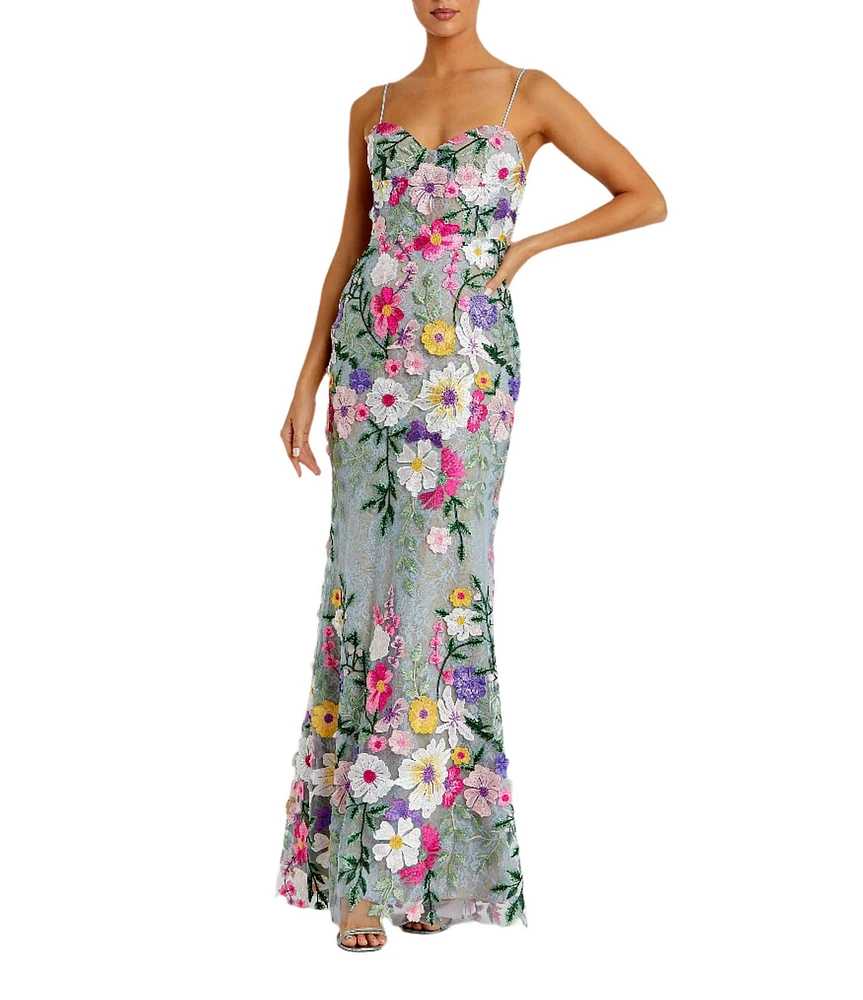 Mac Duggal Embroidered Floral Print Sweetheart Neck Sleeveless Mermaid Gown