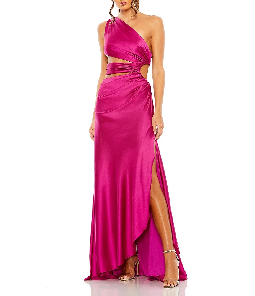 Mac Duggal One Shoulder Side Cut Out Satin Gown