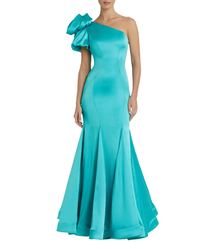 Mac Duggal Satin One Shoulder Neck Sleeveless Bow Detail Mermaid Gown
