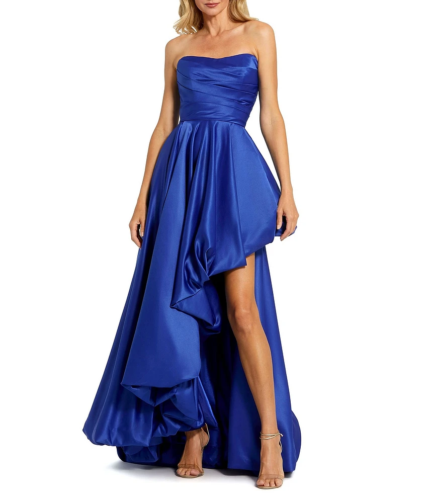 Mac Duggal Strapless Sleeveless Ruched Asymmetrical Bubble Hem Gown