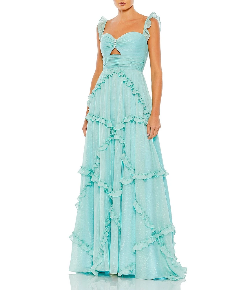 Mac Duggal Sweetheart Neck Cut Out Ruffle Chiffon A-line Gown
