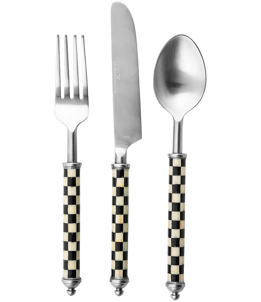 MacKenzie-Childs Check Supper Club Stainless Steel 3-Piece Plate Setting