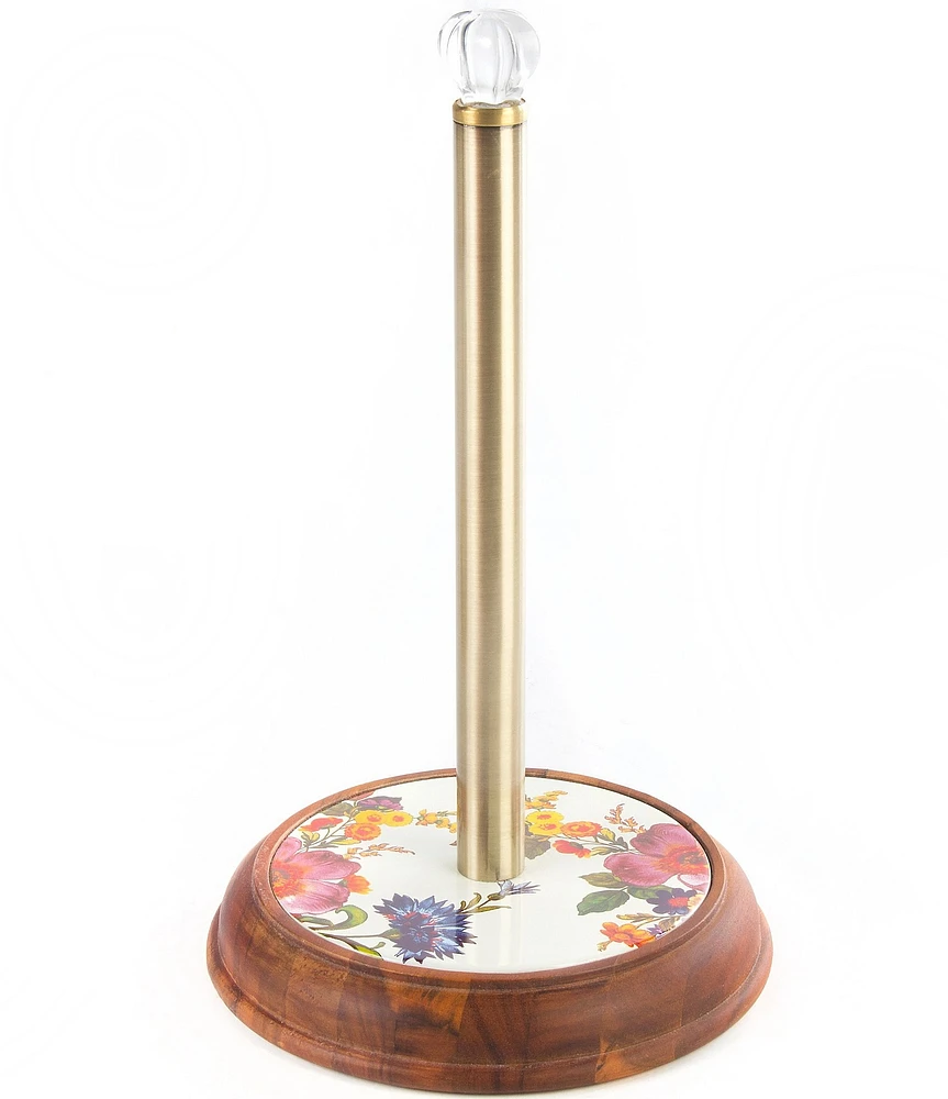 MacKenzie-Childs White Flower Market Wood Paper Towel Holder