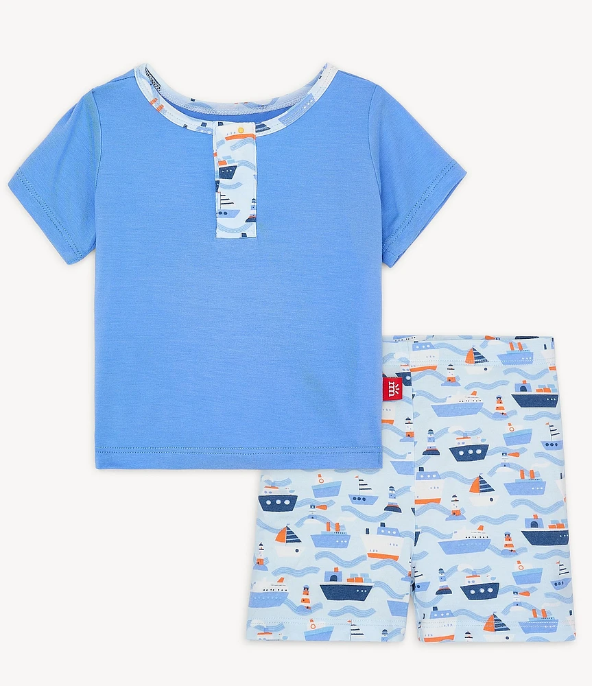 Magnetic Me Baby Boys Forever And All-Waves Short Sleeve Henley & Printed Pull-on Shorts 2-Piece Set