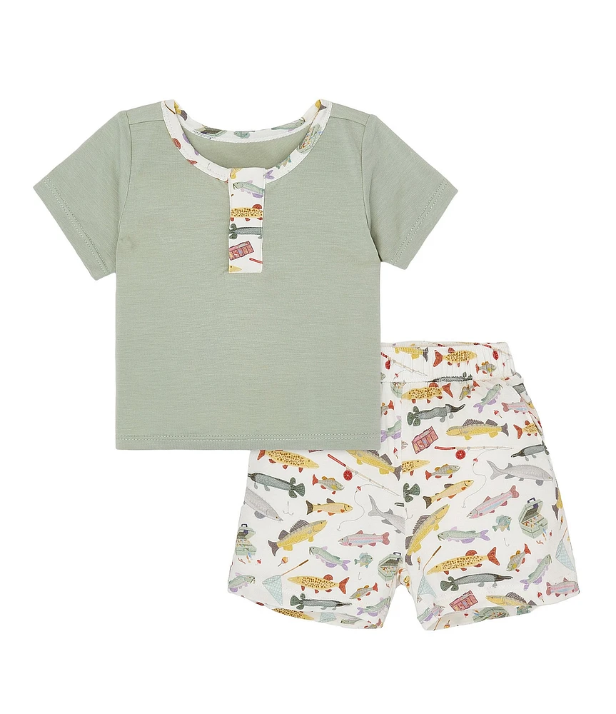 Magnetic Me Baby Boys Reel Good Time Short Sleeve Henley & Printed Pull-on Shorts 2-Piece Set