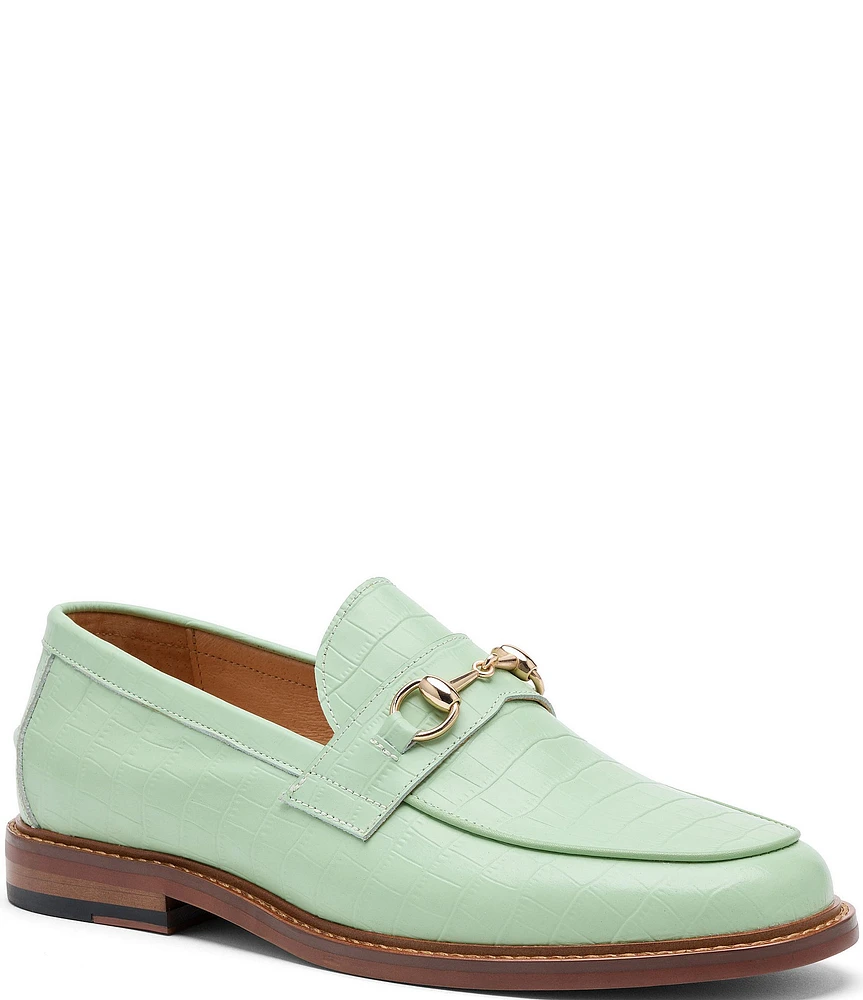 Marc Nolan Men's Croco Embossed Leather Horse Bit Buckle Boardwalk Loafers