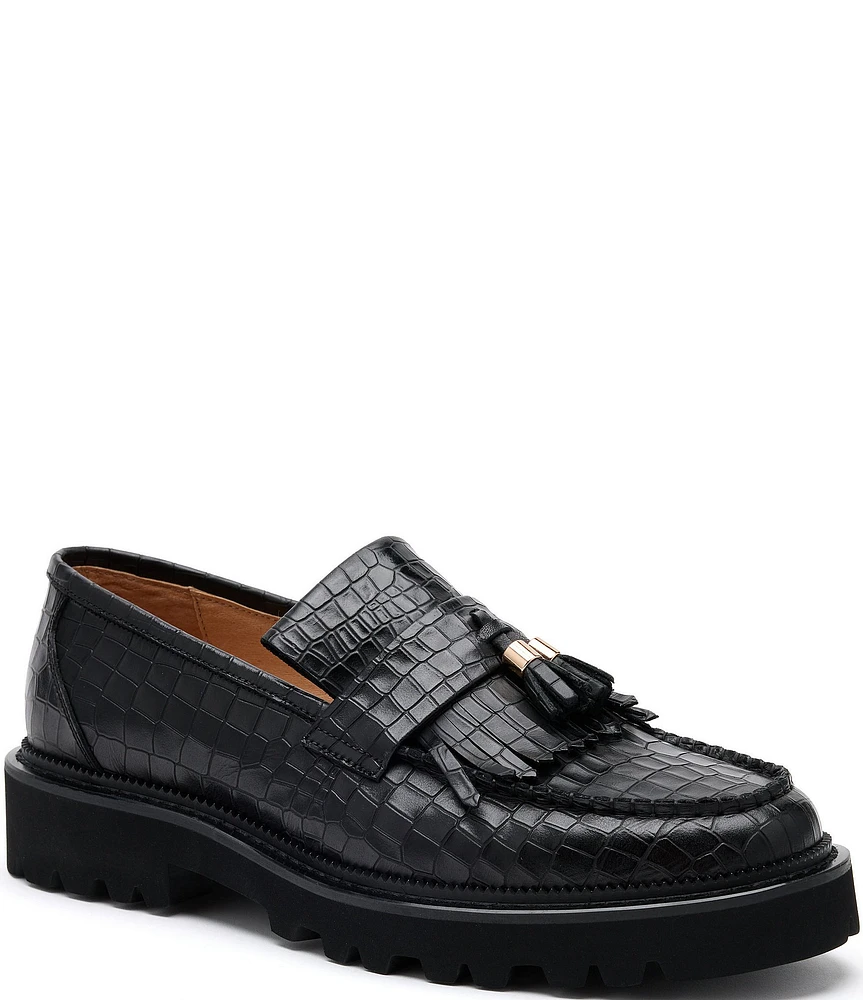Marc Nolan Men's Journey Croco Embossed Leather Lug Tassel Loafers