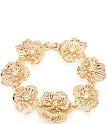 Marchesa Gold Tone Crystal Flower Flex Line Bracelet