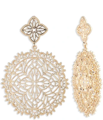 Marchesa Gold Tone Large Filigree Orbital Drop Earrings