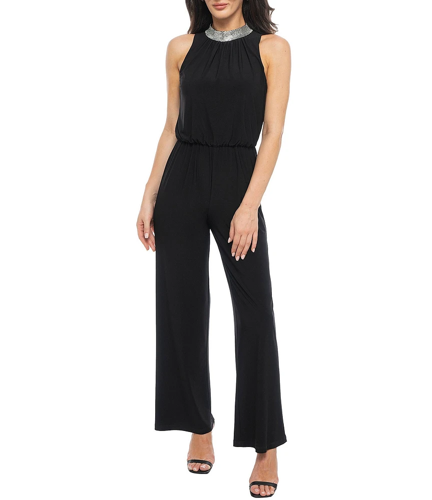 Marina Beaded Halter Neck Sleeveless Straight Leg Jumpsuit